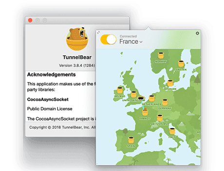 Schermate dell’app per desktop di TunnelBear