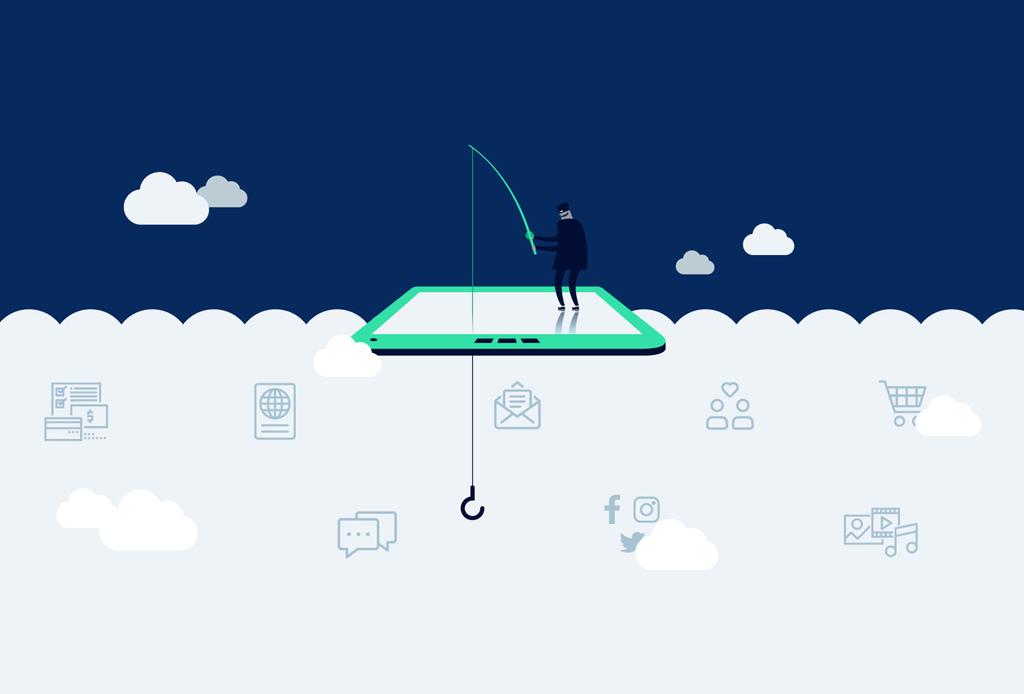 Darknet Market Price Index header image - an illustration of a hacker fishing in the deep for log-in details for big online brands, including Facebook and Twitter.