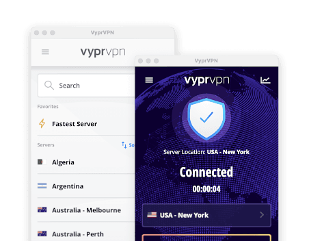 Screenshots of VyprVPN's desktop apps.