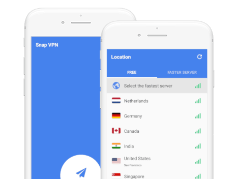 Two screenshots of SnapVPN's app