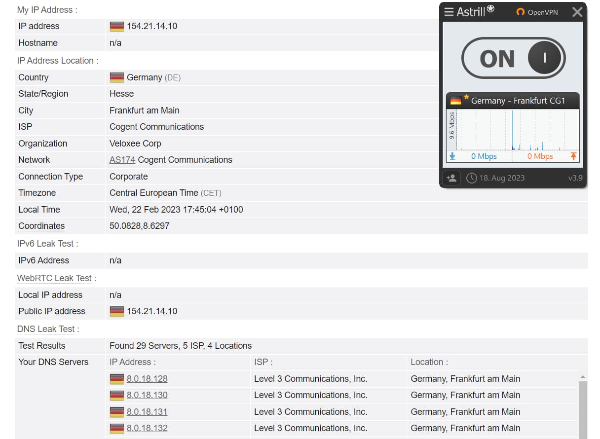 Leak test results for Astrill VPN