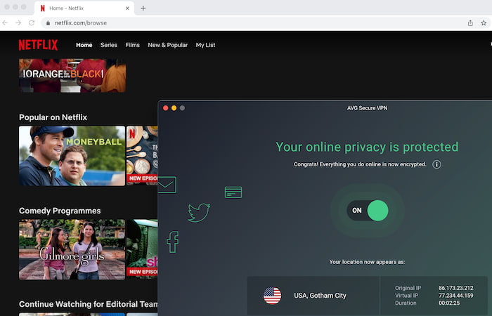 AVG Secure VPN accessing US Netflix