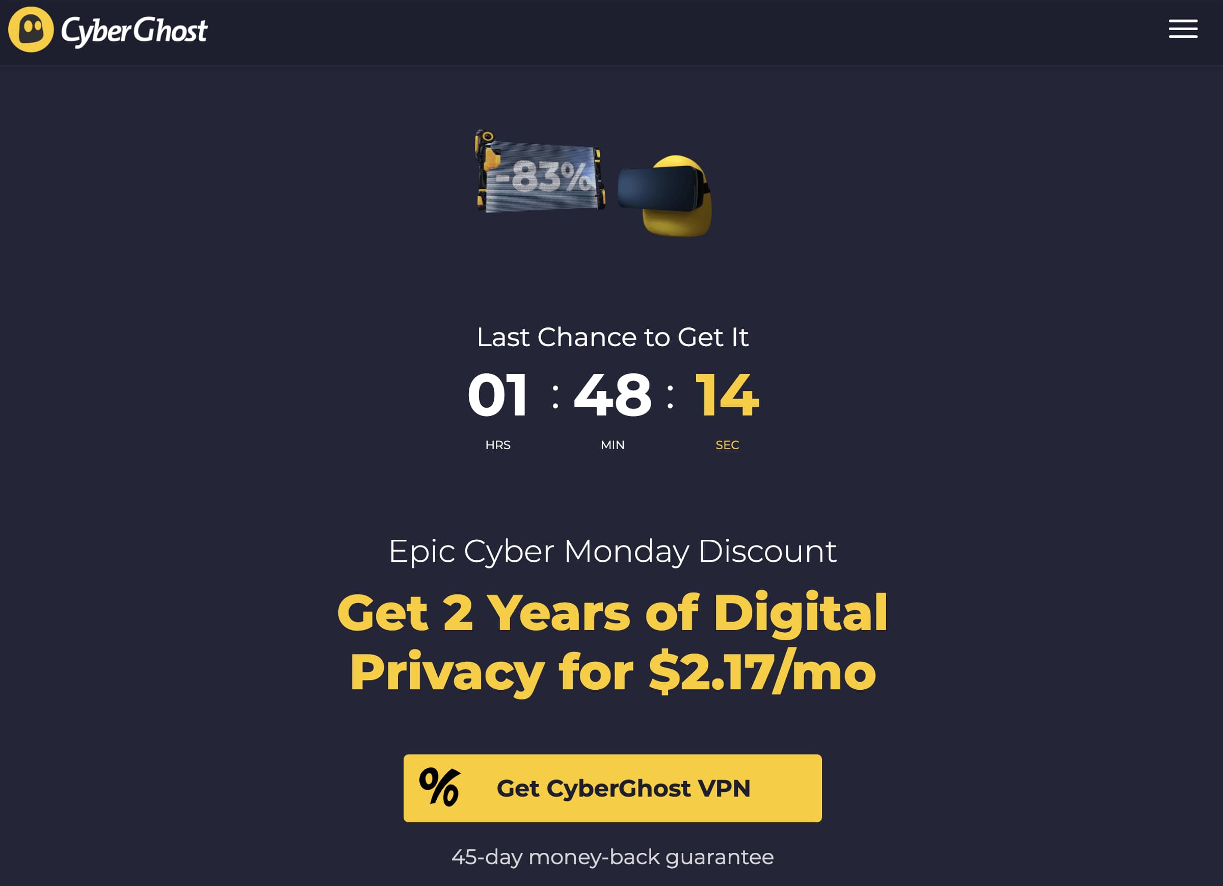 Screenshot of CyberGhost's website on Cyber Monday