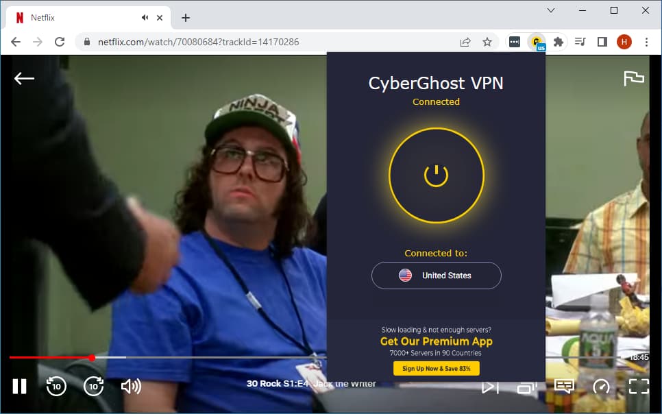 Usando a extensão do Chrome da CyberGhost para desbloquear a Netflix americana