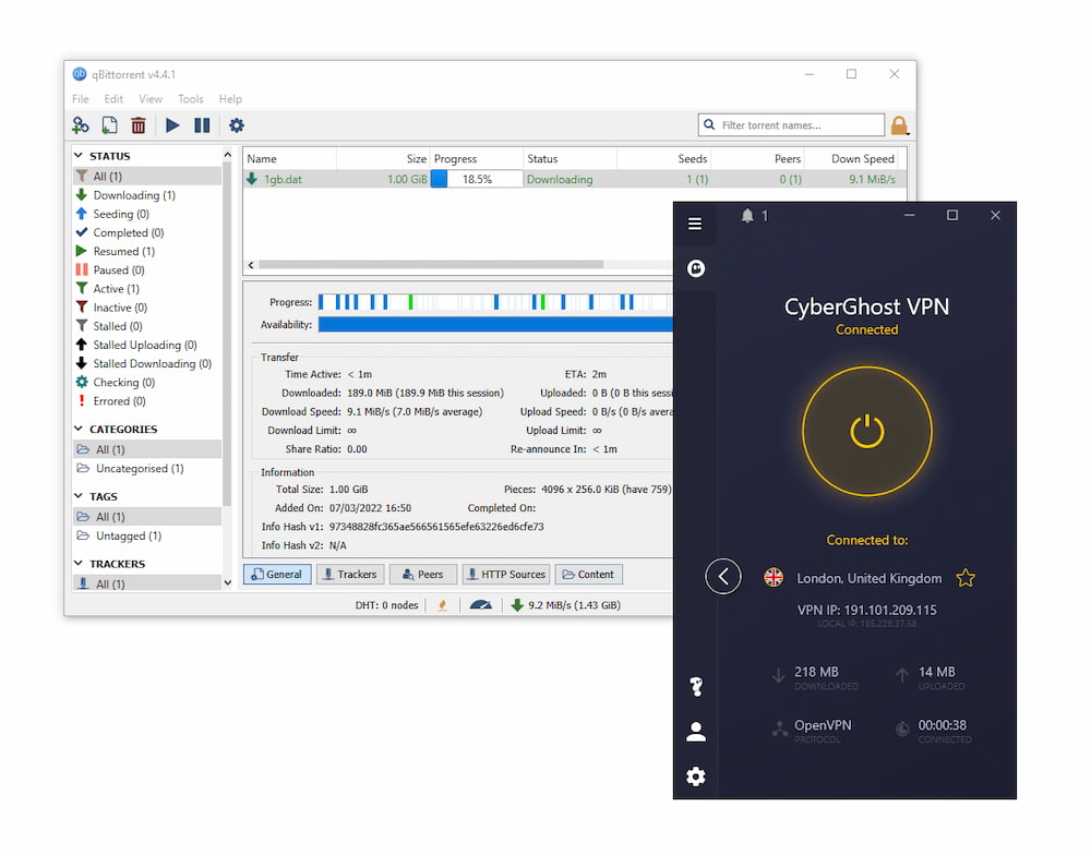 Test de CyberGhost sur qBittorrent