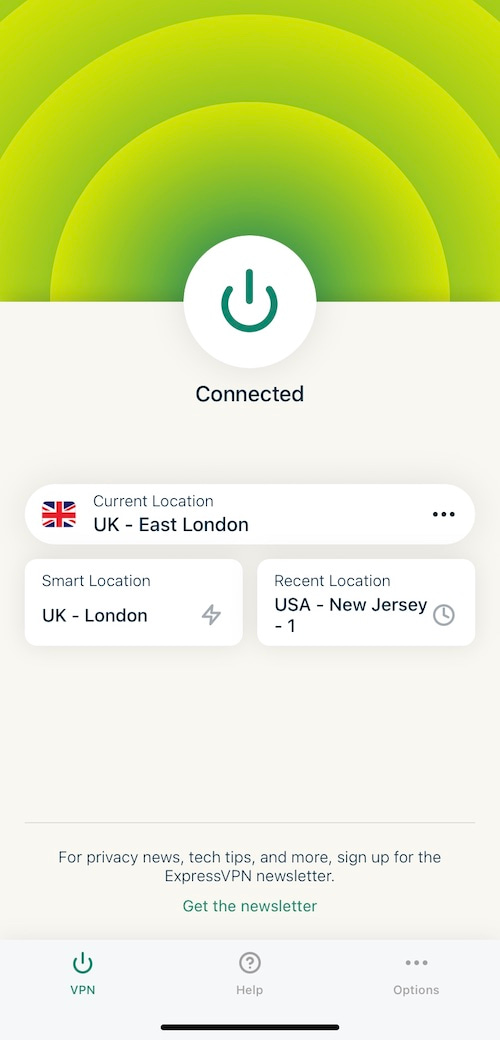 ExpressVPN Home Screen on iOS