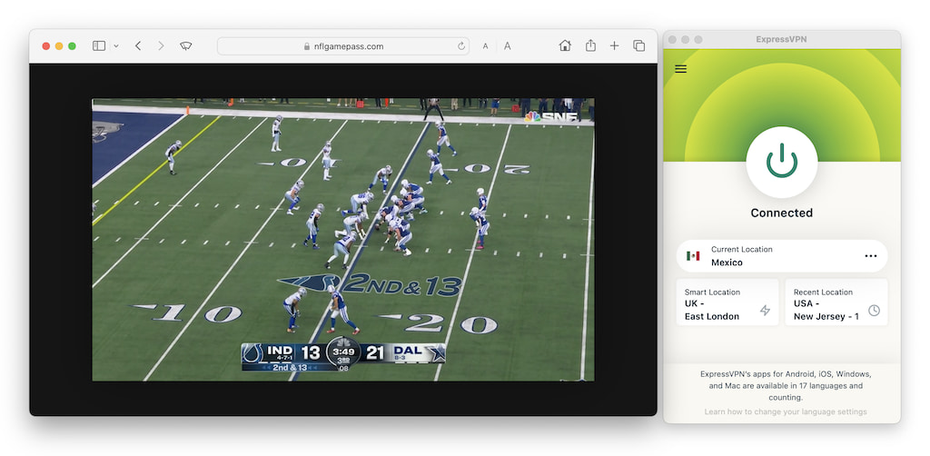 Using ExpressVPN to watch out-of-market NFL games