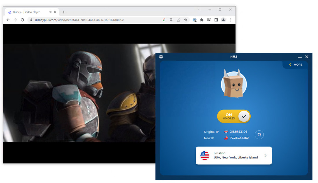 Utilisation du HMA VPN pour le streaming de Disney+.