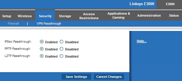 The different protocols required for VPN passthrough on a linksys router 