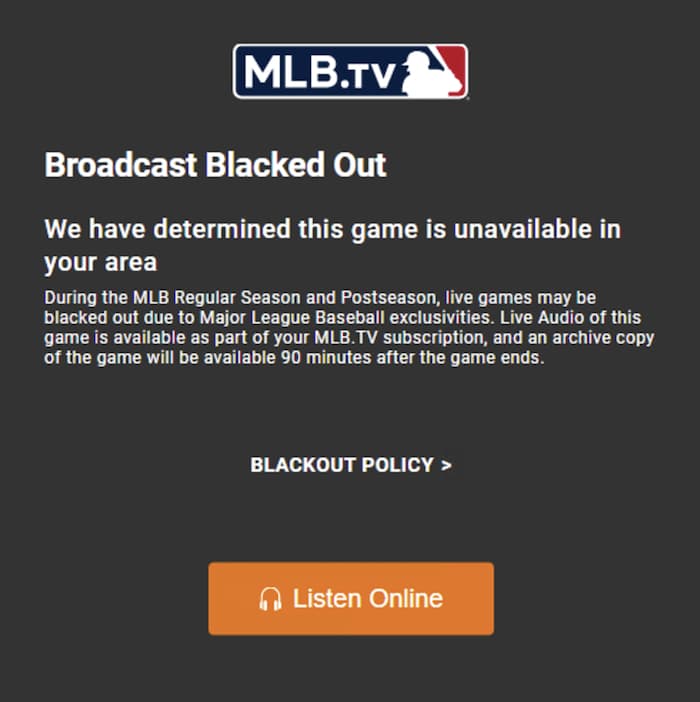 MLB.TV's "Broadcast blacked out" error message