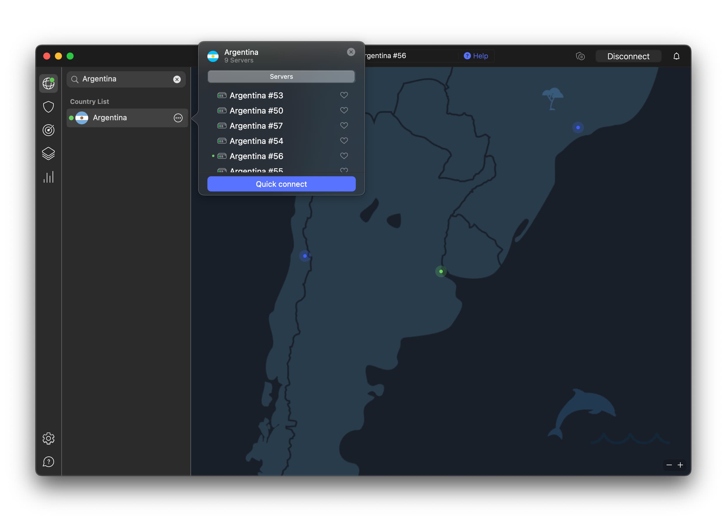 Servidores de NordVPN en Argentina en macOS