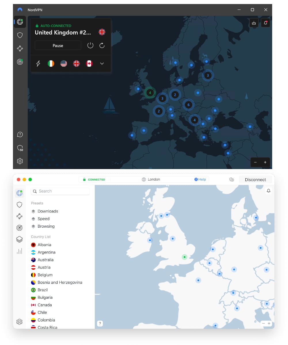 Aplicaciones de NordVPN para Windows y macOS