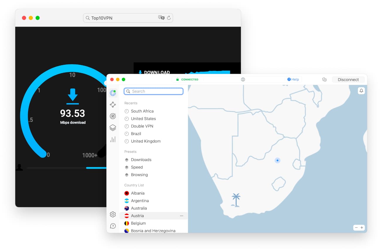 Resultados dos testes de velocidade da NordVPN.