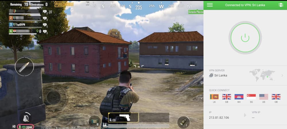 Playing PUBG Mobile while connected to a Sri Lanka PIA server