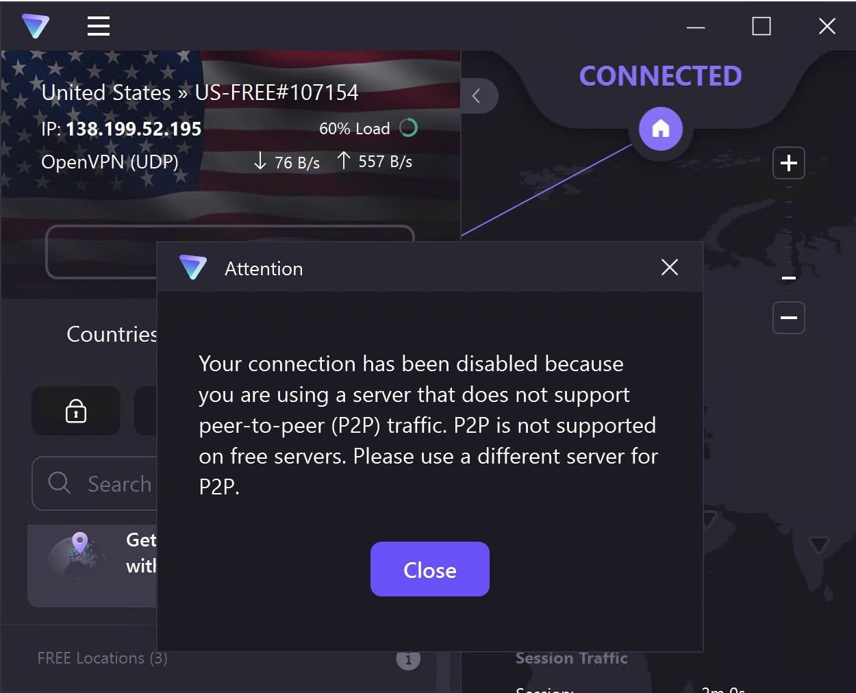 O Proton VPN Grátis bloqueia tráfego P2P