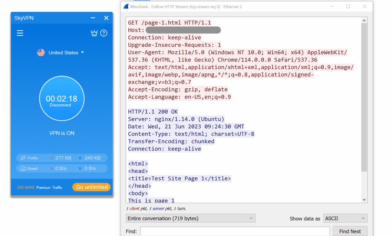 Wireshark 테스트에서 SkyVPN은 인터넷 트래픽 암호화에 실패했습니다.