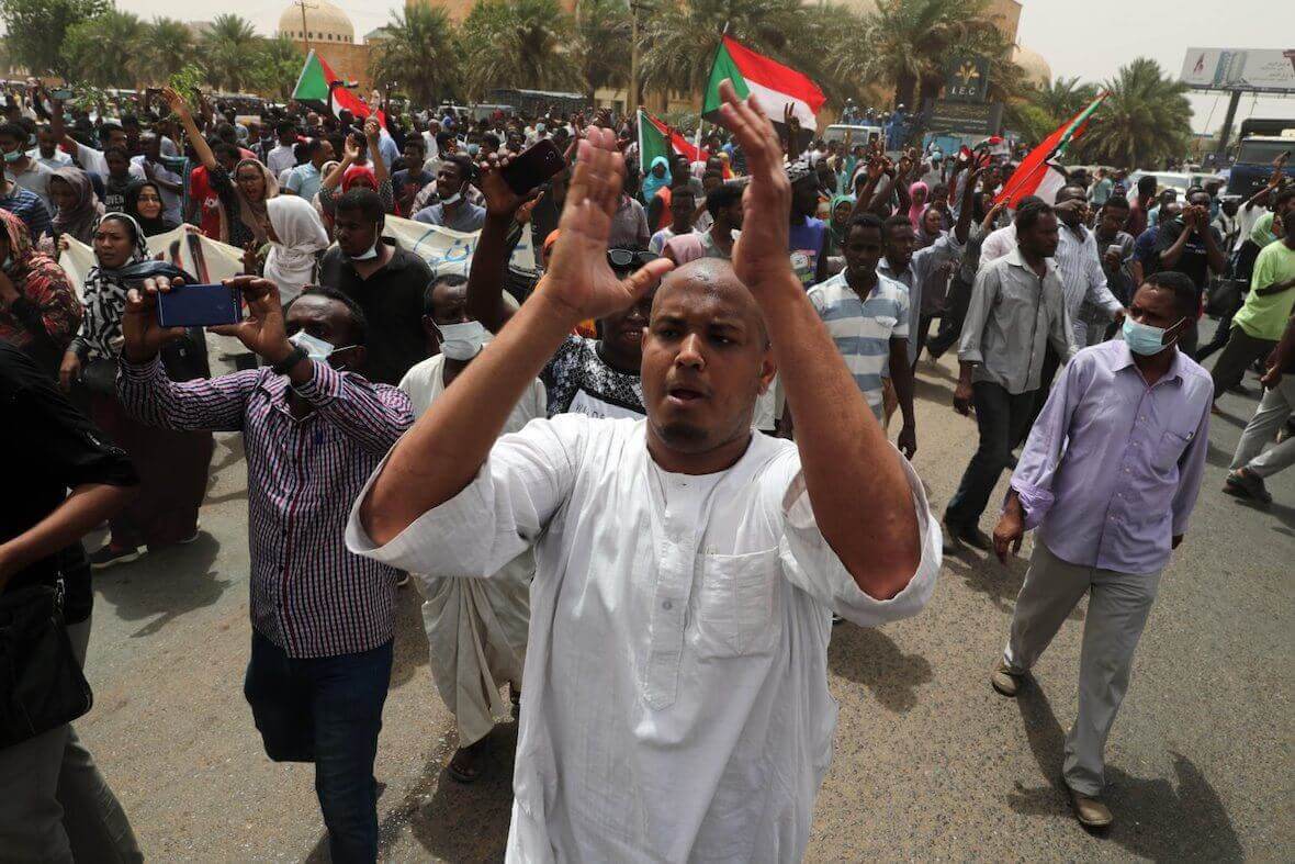 Sudanese protest against the ruling Transitional Military Council (TMC) during a total internet blackout.