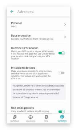 O recurso GPS Override da Surfshark