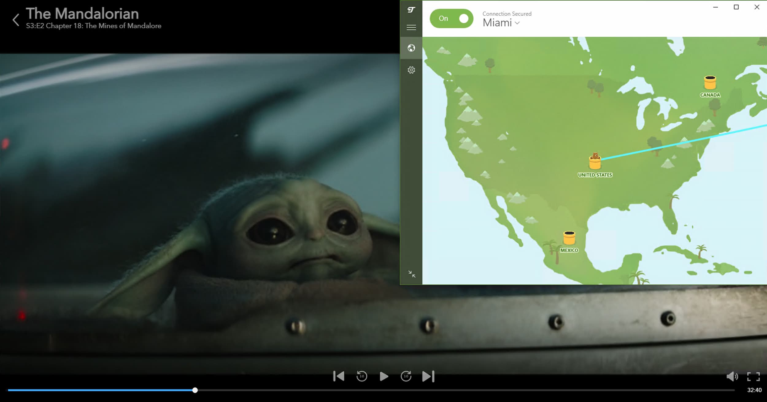 We used a Miami server to watch The Mandalorian with TunnelBear VPN.