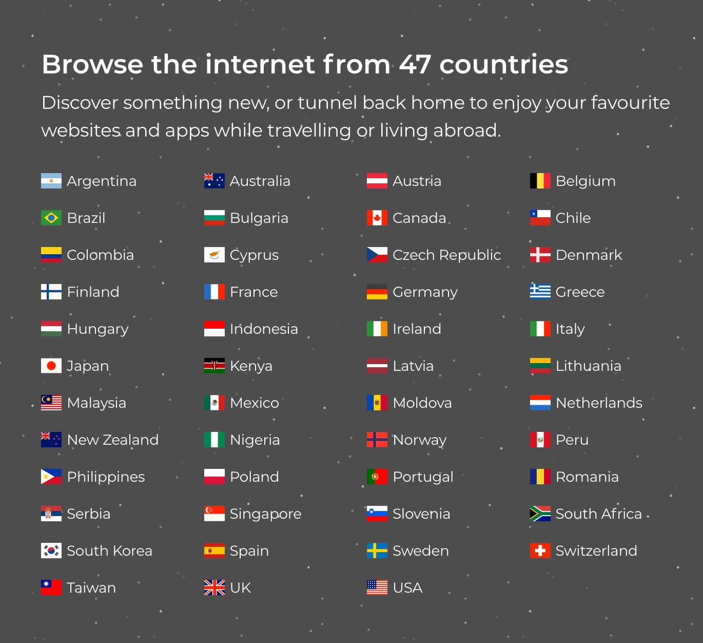 Obraz przedstawiający listę serwerów na stronie internetowej TunnelBear.