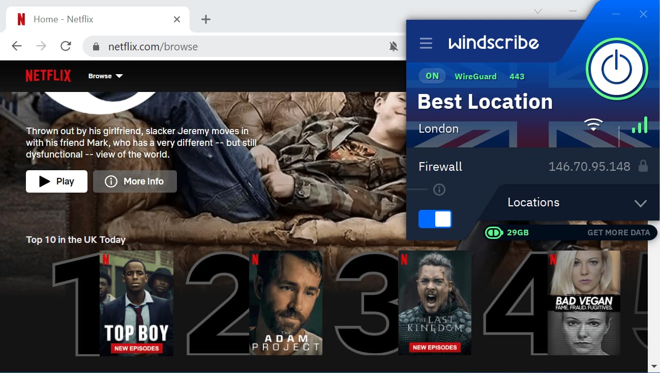 Using Windscribe Free to unblock UK Netflix