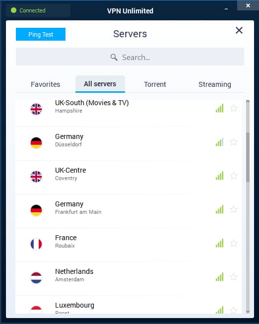 VPN Unlimited Server locations list