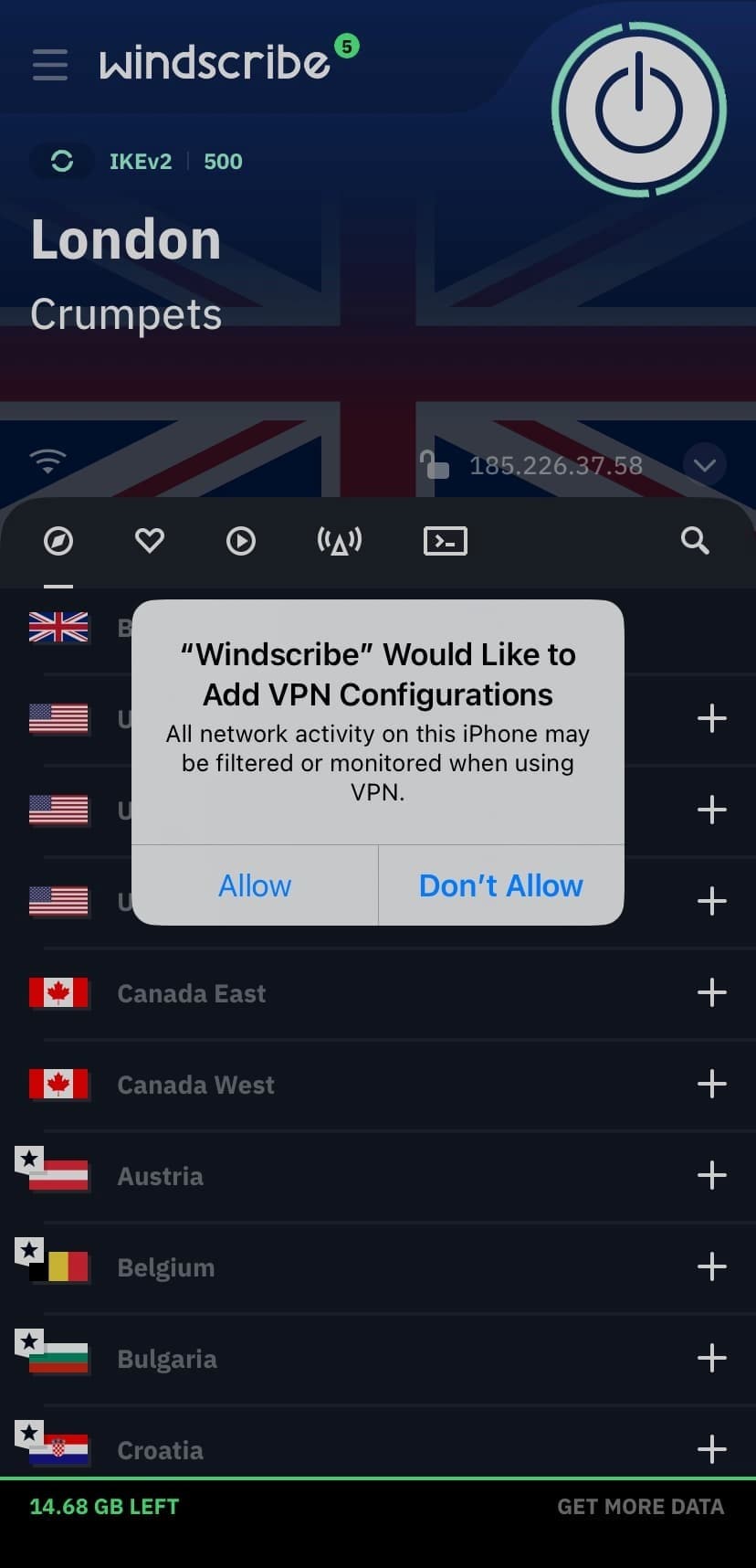 Windscribe Free VPN Konfigurationen auf dem iPhone 