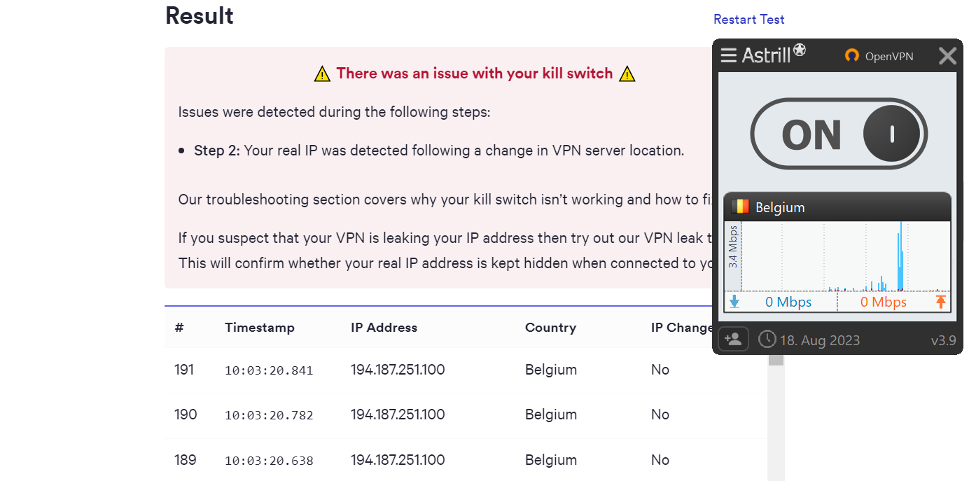 Probando la eficacia del Kill Switch de Astrill VPN