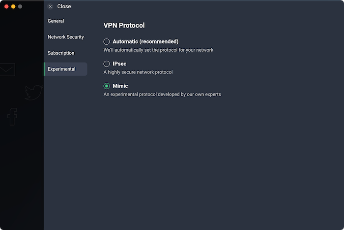 AVG VPN's protocol options