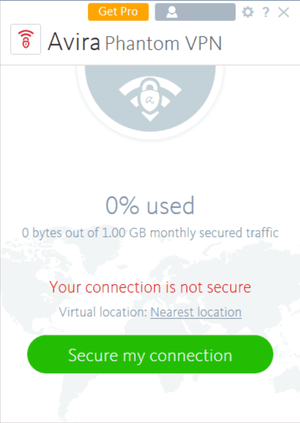 avira phantom free VPN's app showing 1gb data cap