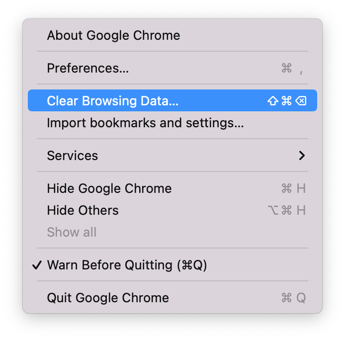 Clearing Browsing Data on Chrome