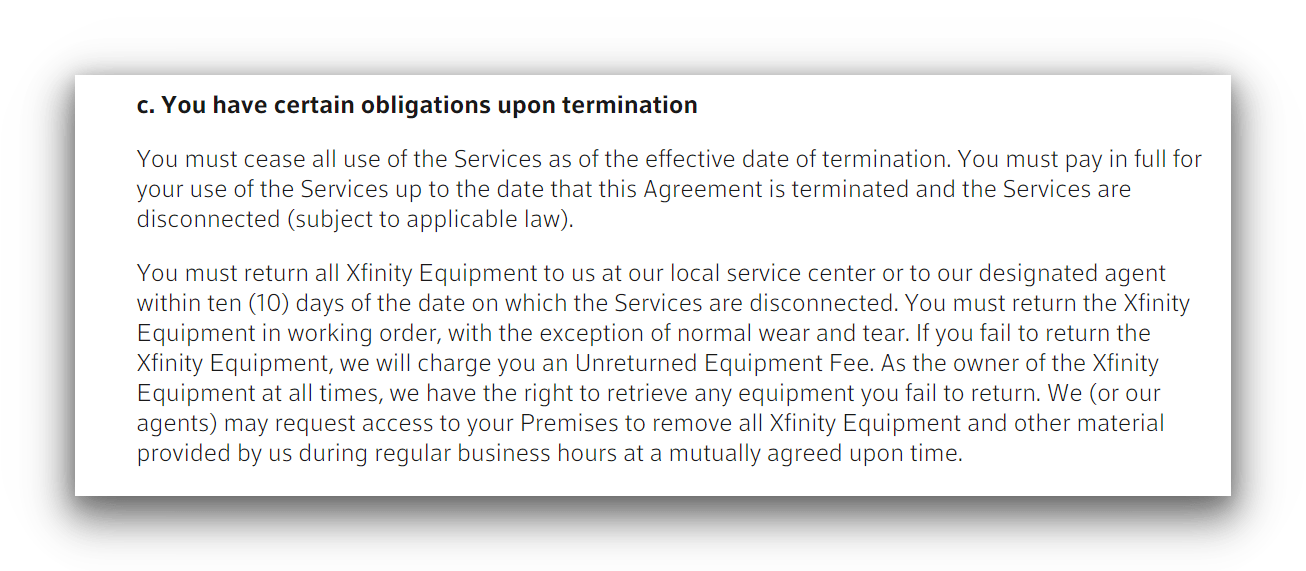 Comcast's termination agreement