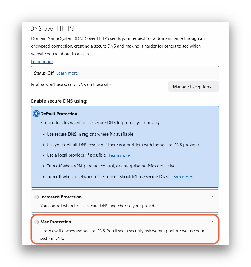 Configuración de DNS mediante HTTPS en Firefox