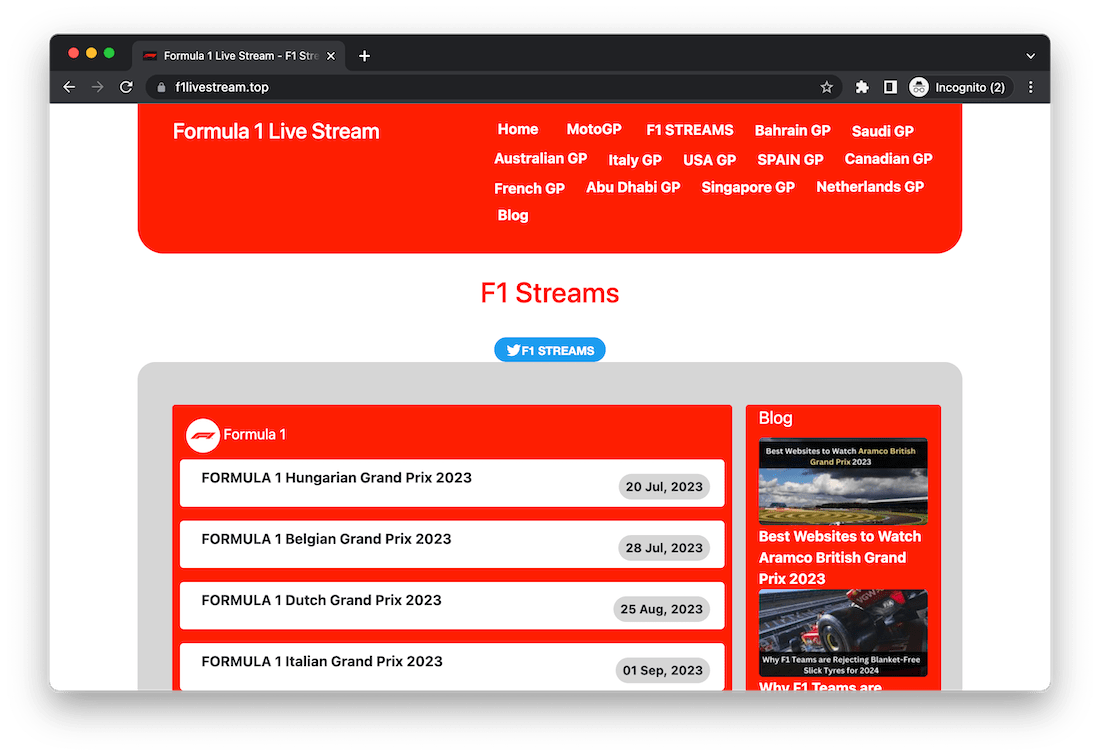 Diffusion en direct de la F1 sur Dubz Network