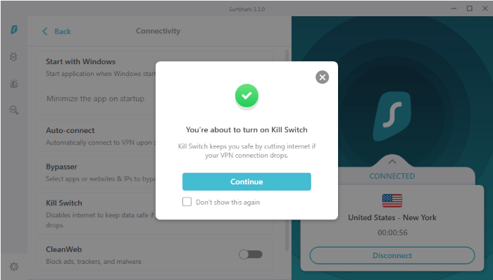 Enabling the Kill Switch in Surfshark's Windows client