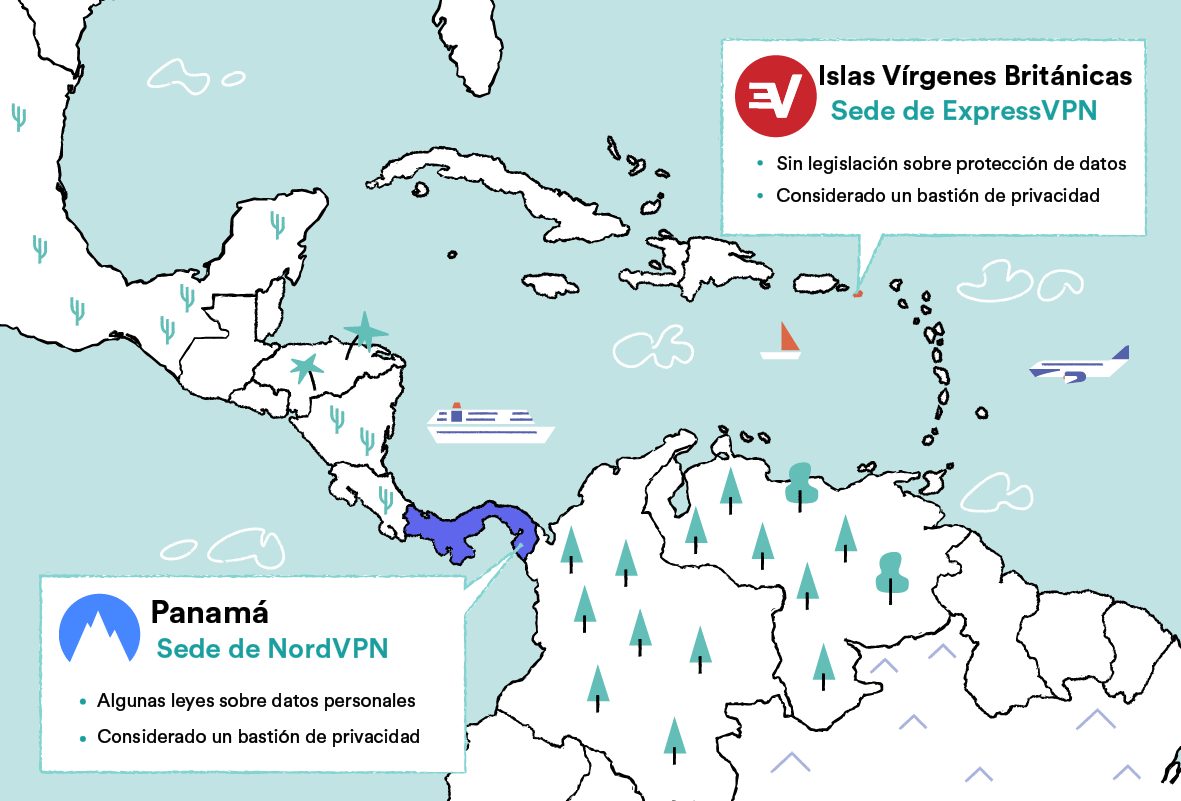 Mapa de NordVPN y ExpressVPN