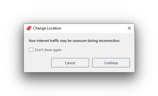 ExpressVPN's warning message when switching VPN servers