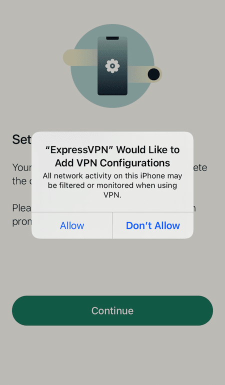 Dialogue de configuration du VPN ExpressVPN iOS