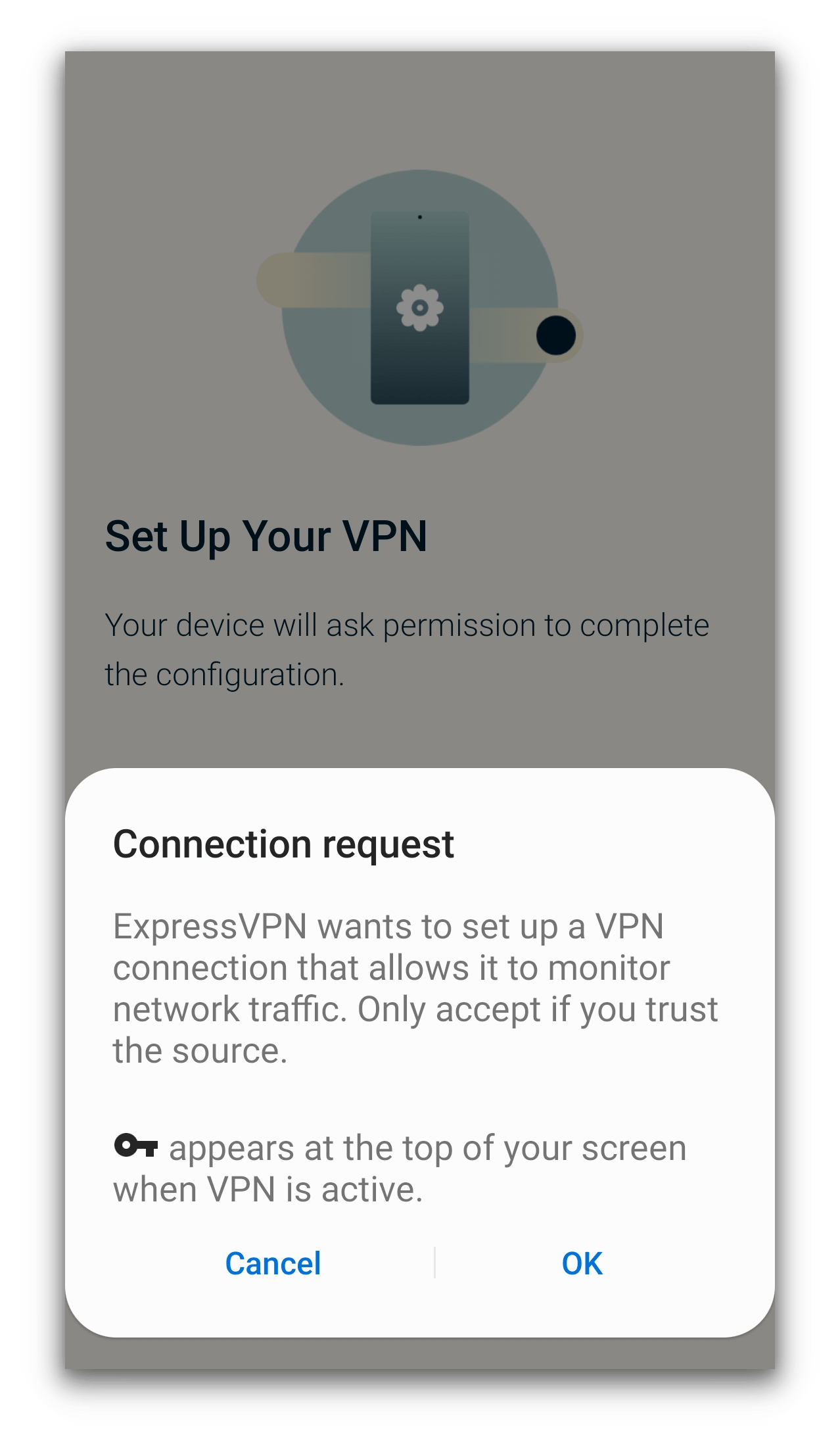 ExpressVPN bittet um Erlaubnis, eine VPN-Verbindung auf Android einzurichten