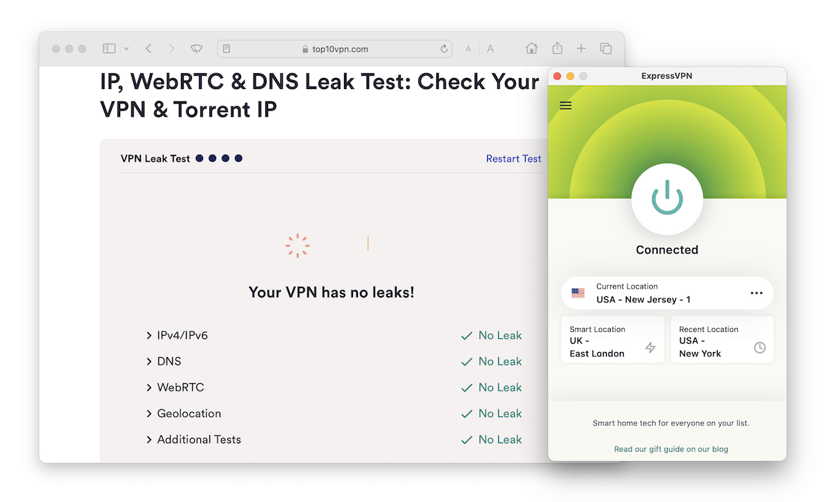 Test d'ExpressVPN pour les fuites IP, DNS et WebRTC