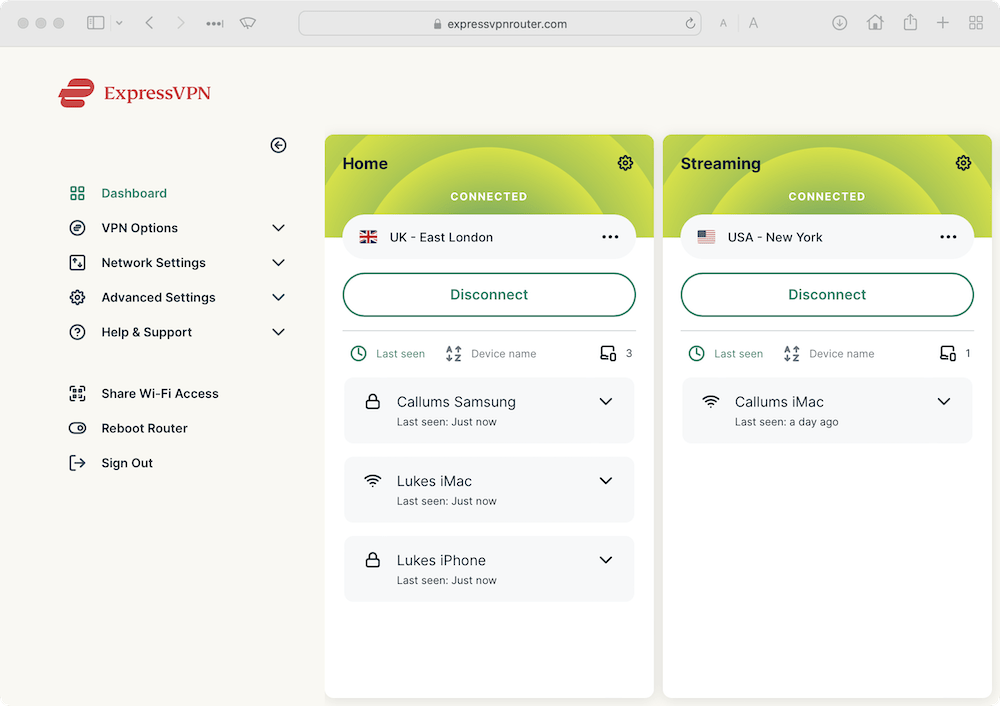 ExpressVPN's router app interface