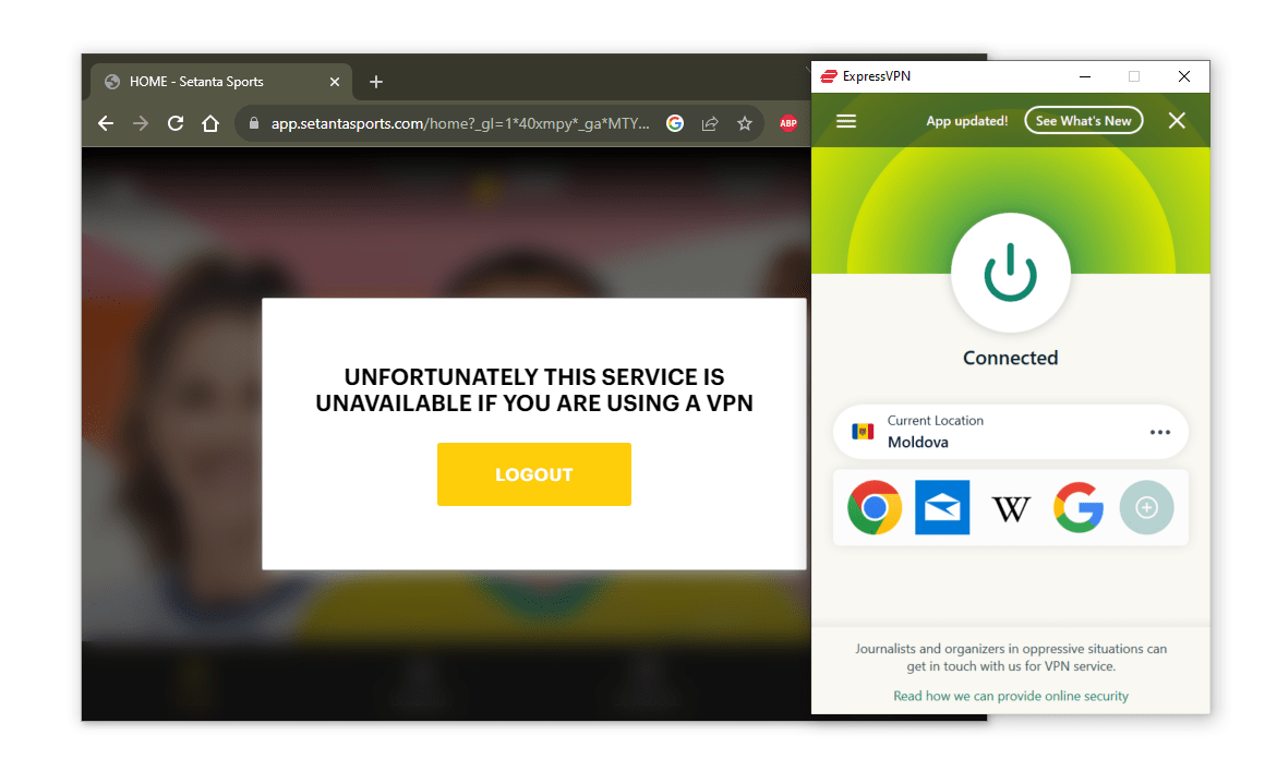 ExpressVPN failing to unblock Setanta Sports.