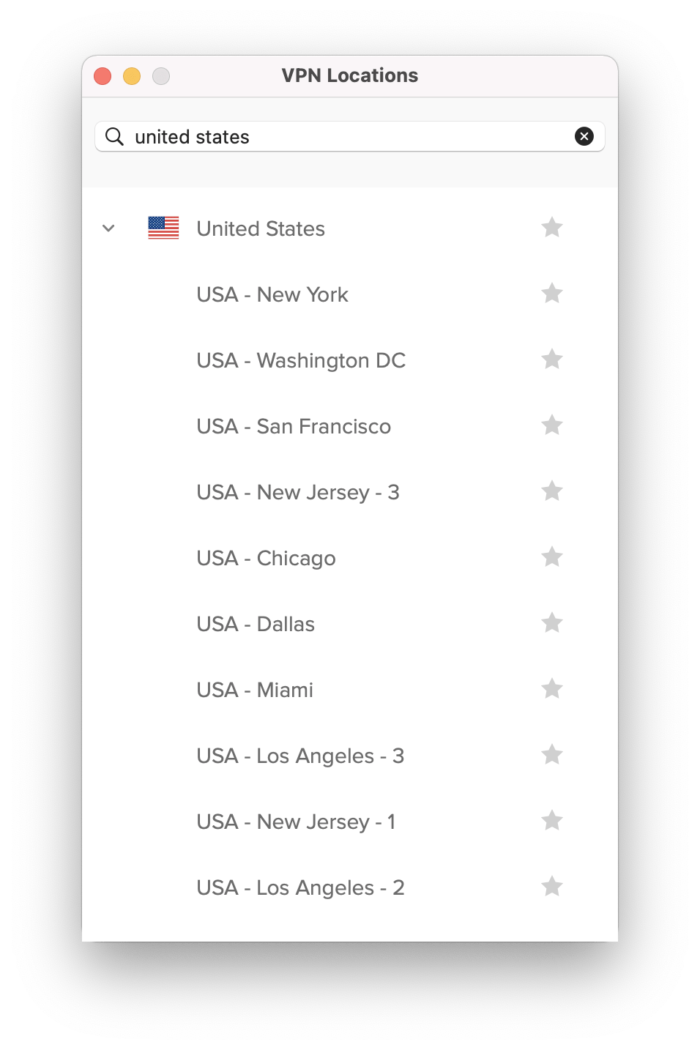 Lista de servidores de ExpressVPN en Estados Unidos