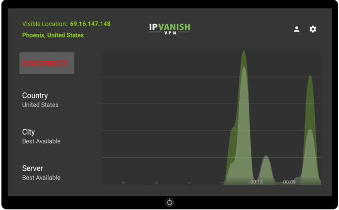 아마존 파이어 TV 스틱에서 IPVanish 메인 화면