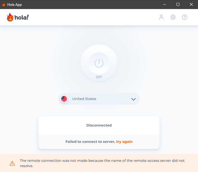 중국에서의 Hola VPN 오류 메세지