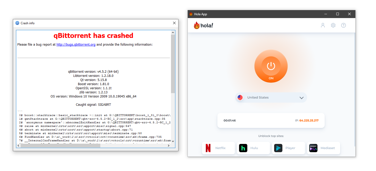 Hola VPN causa l'arresto anomalo del client torrent