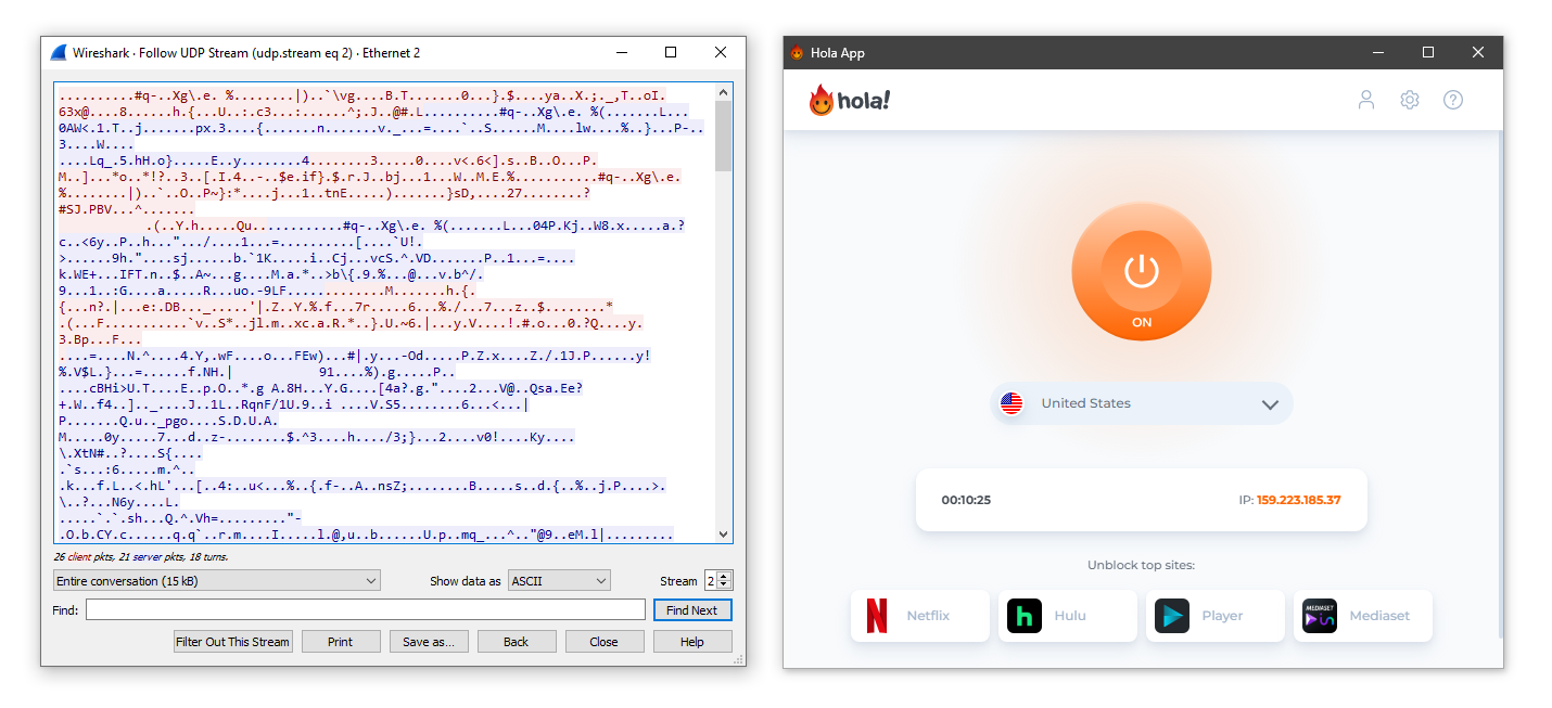 Resultados Wireshark Hola VPN