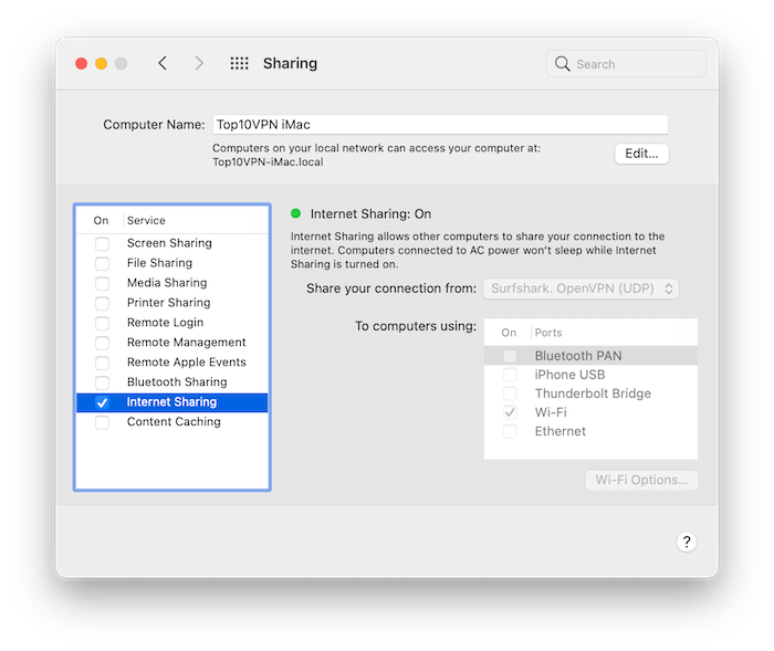 Setting up Internet Sharing on macOS