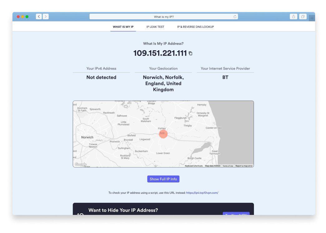 Exemple d'outil de vérification d'adresse IP.