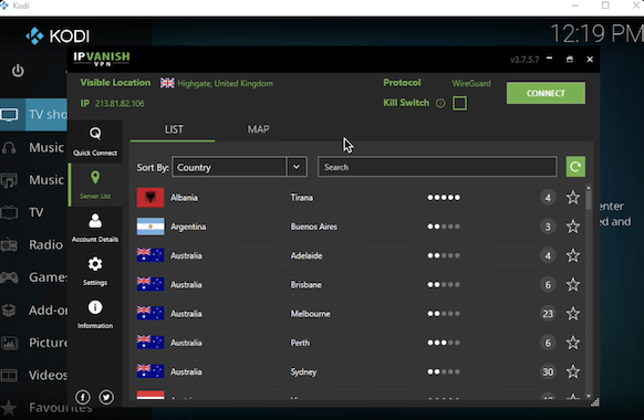 Using IPVanish with Kodi